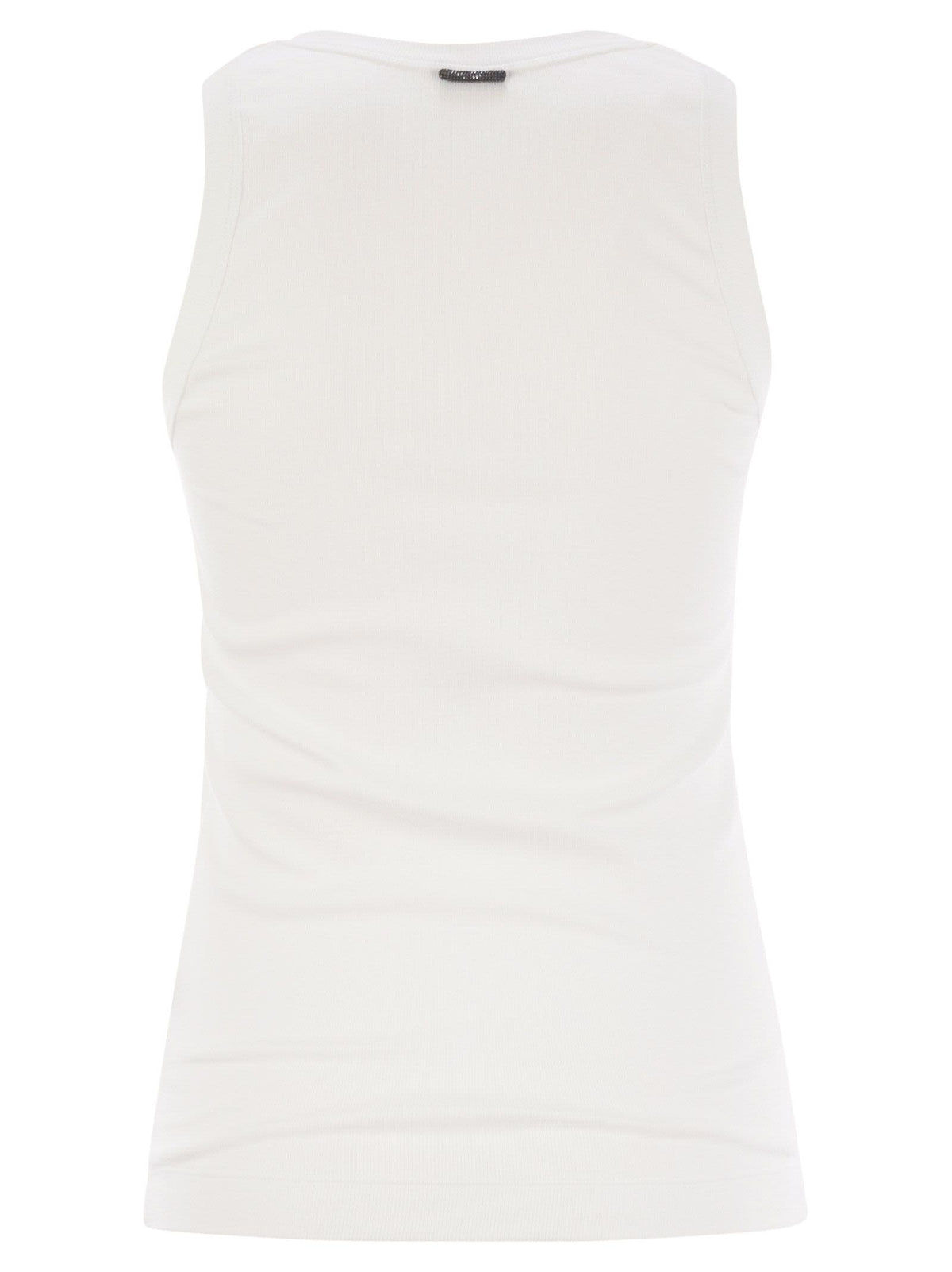 Brunello Cucinelli Women Stretch Cotton Ribbed Jersey Top With Monile