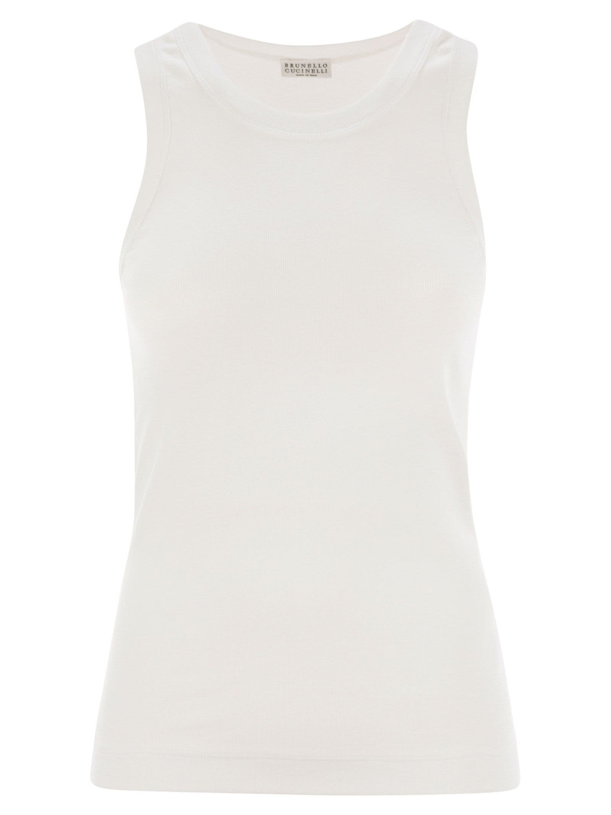 Brunello Cucinelli Women Stretch Cotton Ribbed Jersey Top With Monile