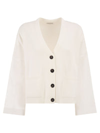 Brunello Cucinelli Women Ribbed Cardigan With Organza Sleeves
