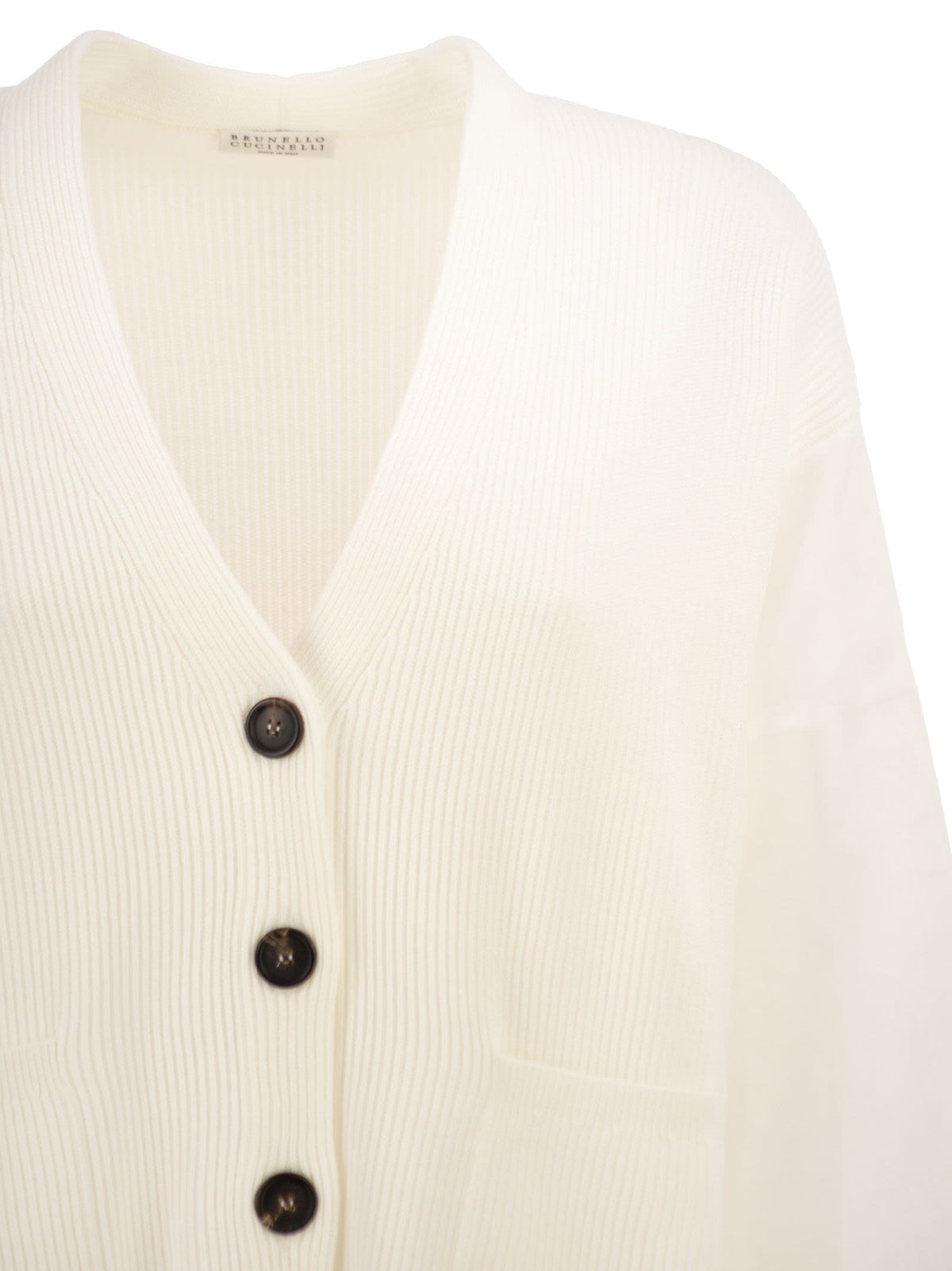 Brunello Cucinelli Women Ribbed Cardigan With Organza Sleeves
