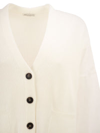 Brunello Cucinelli Women Ribbed Cardigan With Organza Sleeves