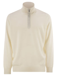 Brunello Cucinelli Men High-Necked Cashmere Sweater With Zip Opening