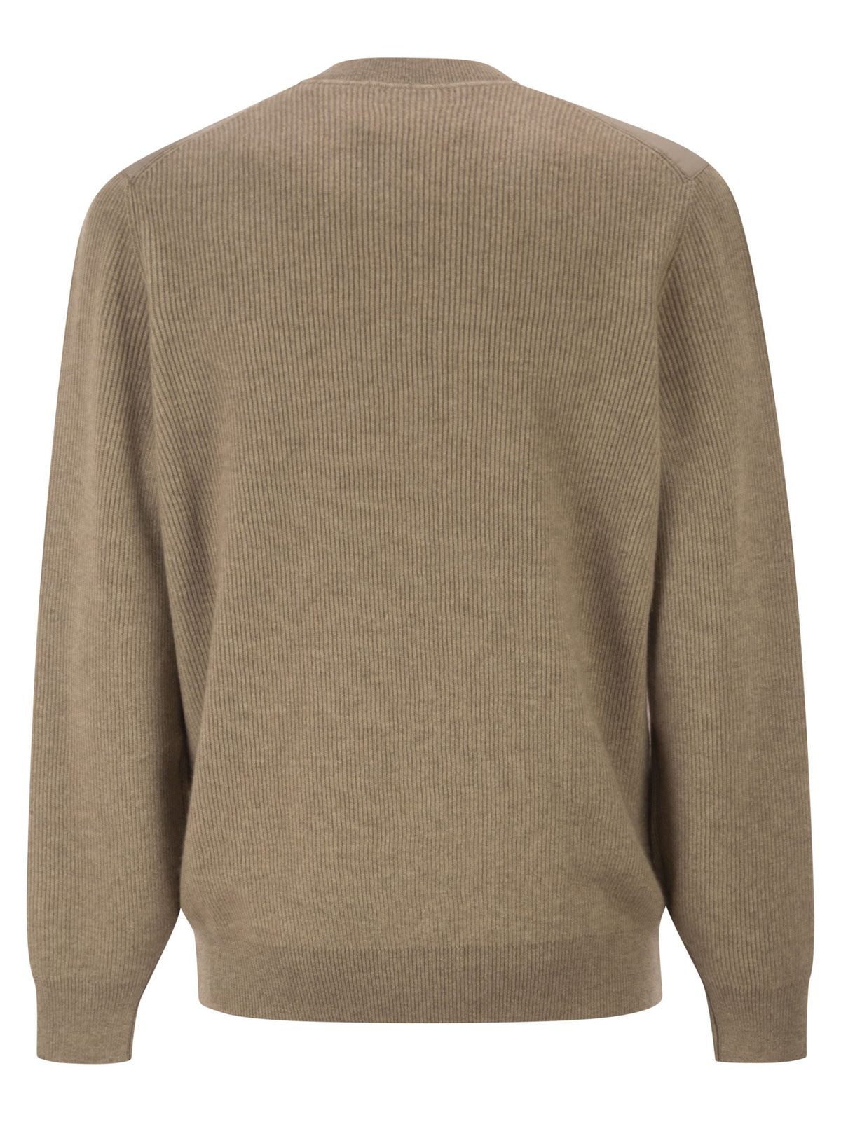Brunello Cucinelli Men Pure Cashmere Ribbed Crew-Neck Sweater With Cotton Details