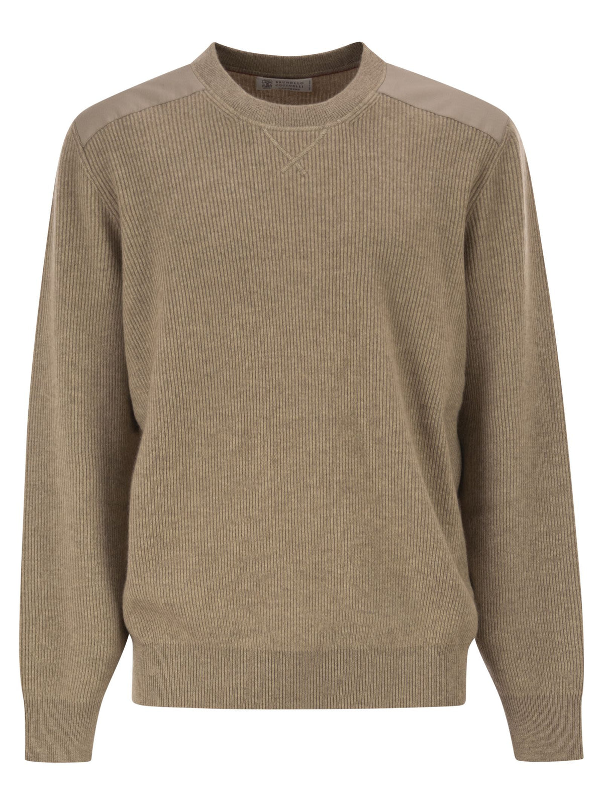Brunello Cucinelli Men Pure Cashmere Ribbed Crew-Neck Sweater With Cotton Details