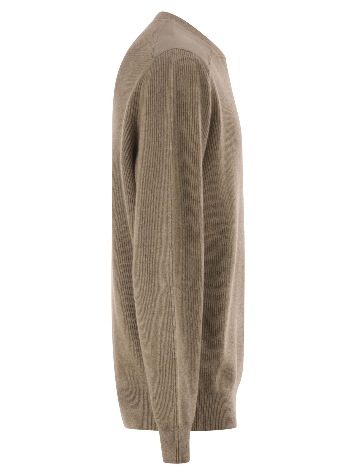 Brunello Cucinelli Men Pure Cashmere Ribbed Crew-Neck Sweater With Cotton Details