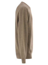 Brunello Cucinelli Men Pure Cashmere Ribbed Crew-Neck Sweater With Cotton Details