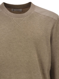 Brunello Cucinelli Men Pure Cashmere Ribbed Crew-Neck Sweater With Cotton Details