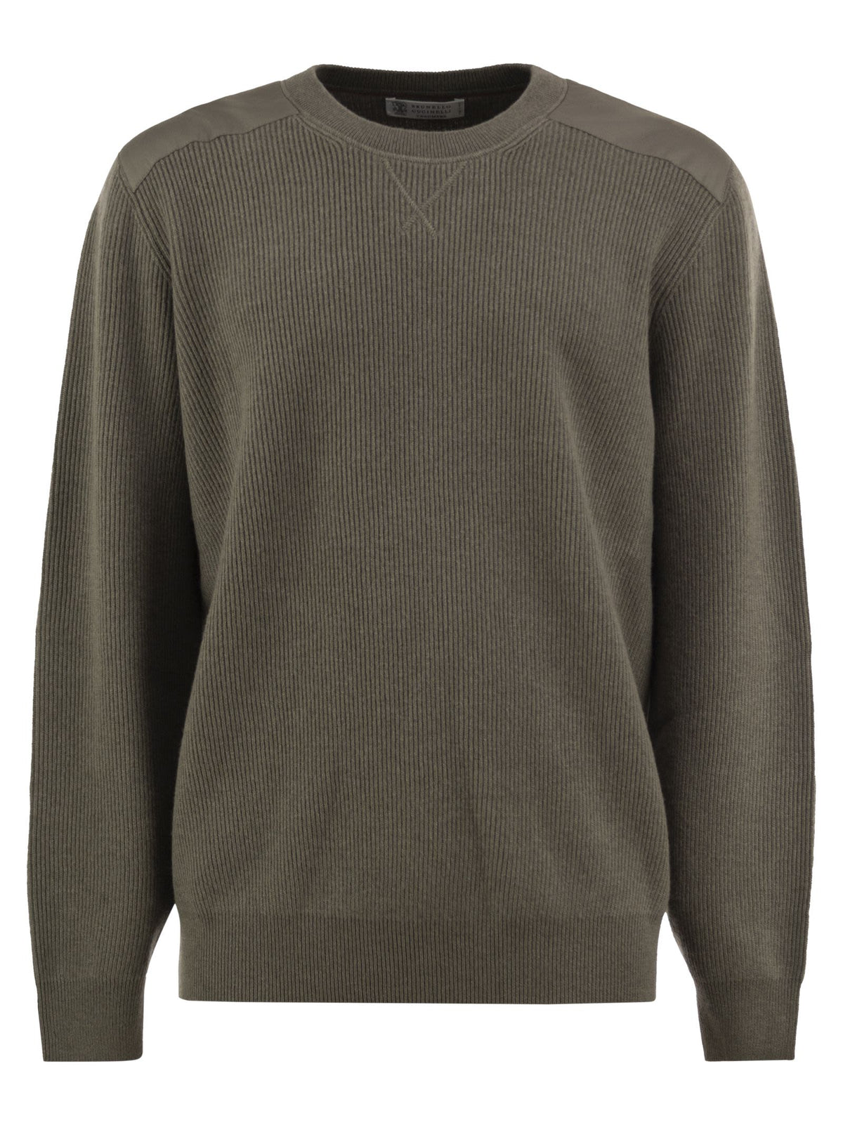 Brunello Cucinelli Men Pure Cashmere Ribbed Crew-Neck Sweater With Cotton Details