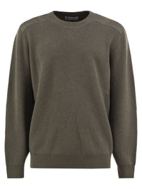 Brunello Cucinelli Men Pure Cashmere Ribbed Crew-Neck Sweater With Cotton Details