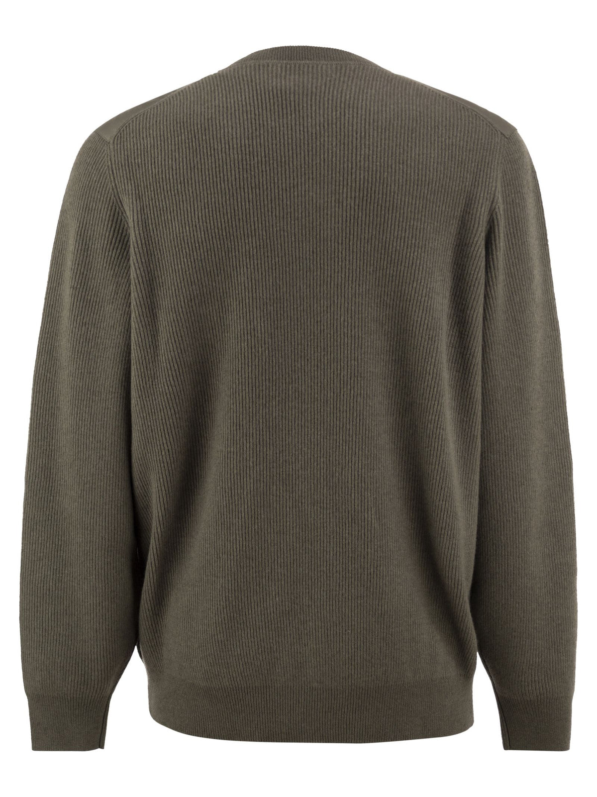 Brunello Cucinelli Men Pure Cashmere Ribbed Crew-Neck Sweater With Cotton Details