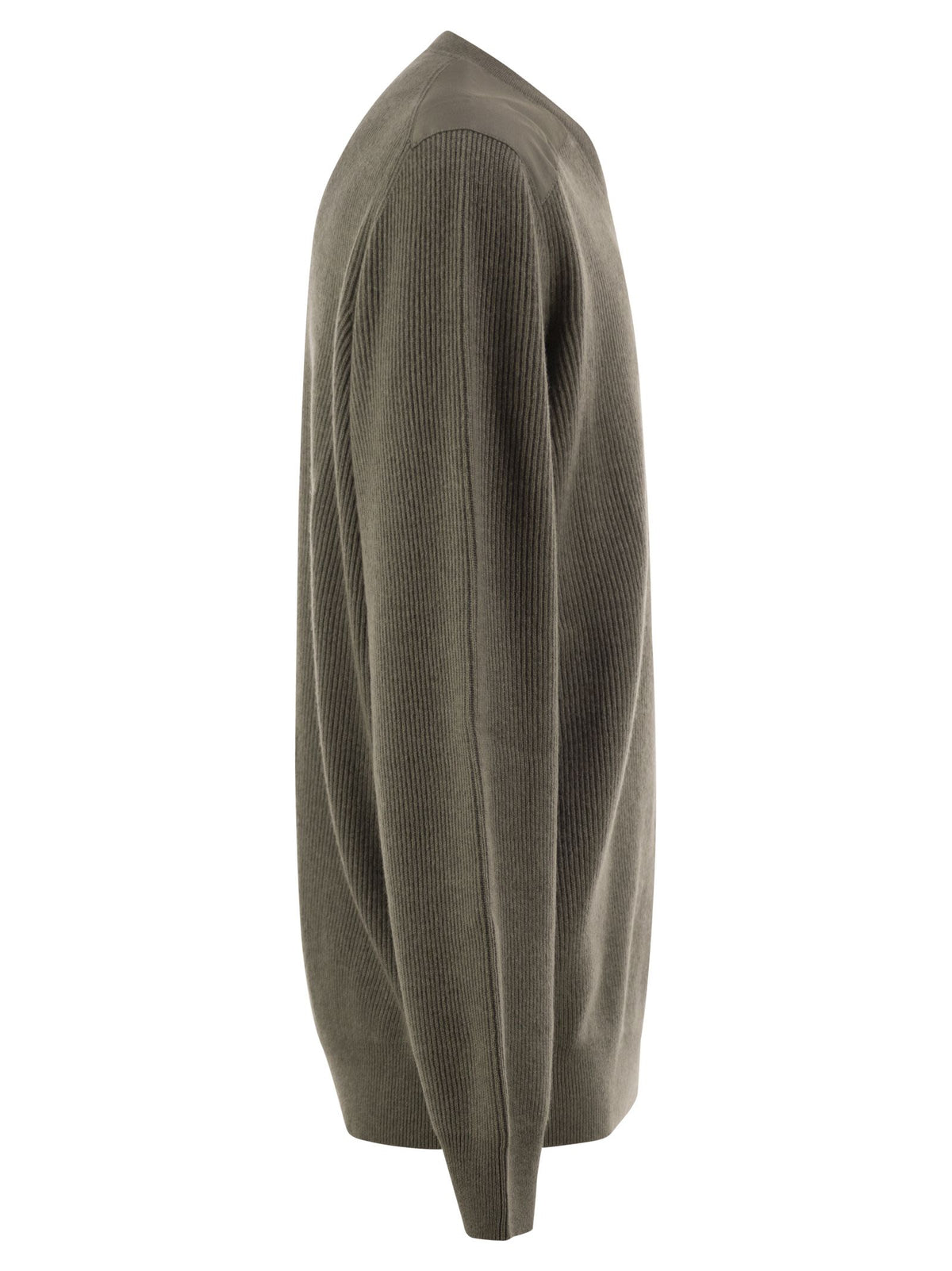 Brunello Cucinelli Men Pure Cashmere Ribbed Crew-Neck Sweater With Cotton Details