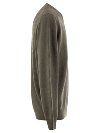 Brunello Cucinelli Men Pure Cashmere Ribbed Crew-Neck Sweater With Cotton Details