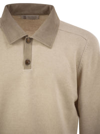 BRUNELLO CUCINELLI Brunello Cucinelli Men Pure Cashmere Polo Jumper With Leather Details