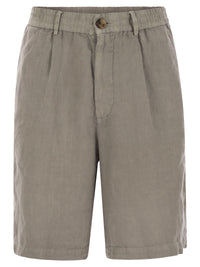 Brunello Cucinelli Men Bermuda Shorts In Light Délavé Linen Canvas