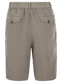 Brunello Cucinelli Men Bermuda Shorts In Light Délavé Linen Canvas