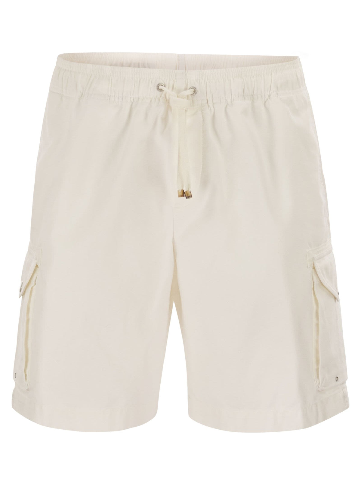 Brunello Cucinelli Men Bermuda Shorts In Garment-Dyed Cotton Gabardine With Drawstring And Double Darts
