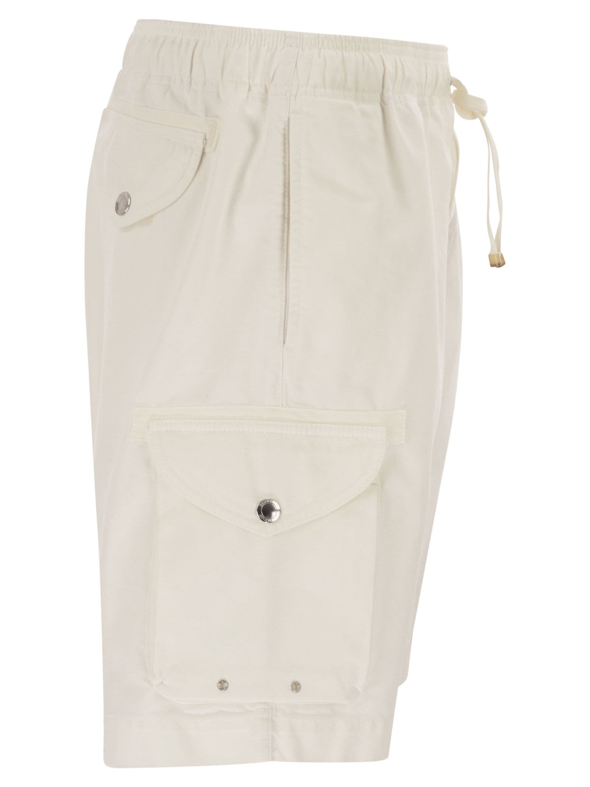 Brunello Cucinelli Men Bermuda Shorts In Garment-Dyed Cotton Gabardine With Drawstring And Double Darts
