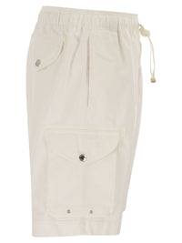 Brunello Cucinelli Men Bermuda Shorts In Garment-Dyed Cotton Gabardine With Drawstring And Double Darts