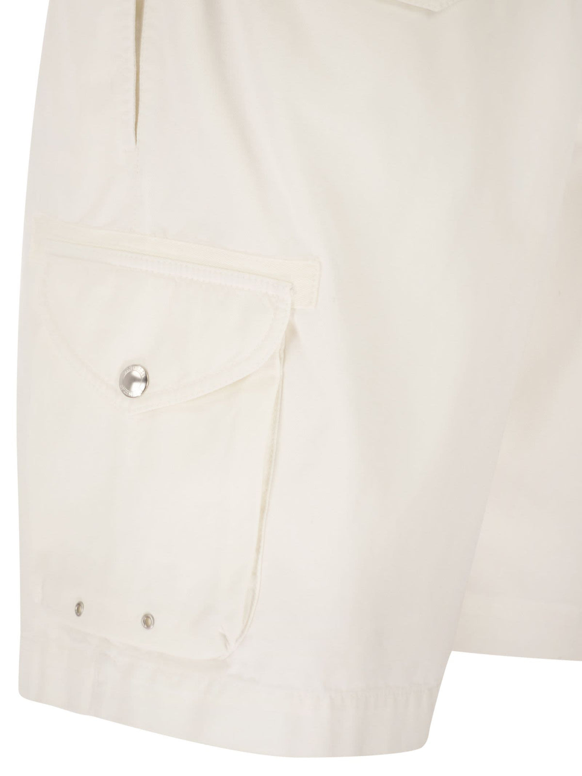 Brunello Cucinelli Men Bermuda Shorts In Garment-Dyed Cotton Gabardine With Drawstring And Double Darts