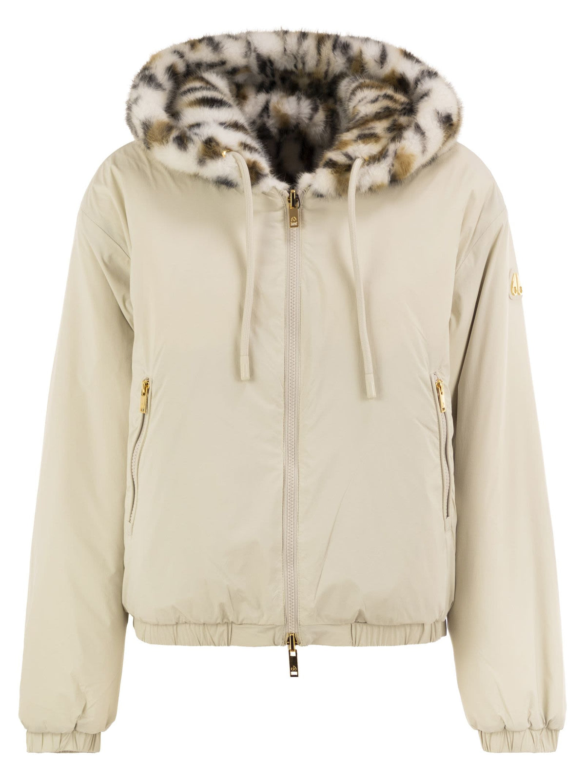 MOOSE KNUCKLES Moose Knuckles Women Eaton Bunny Gold - Reversible Hooded Jacket With Animal-Print Faux Fur