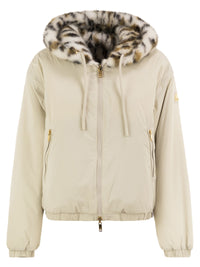MOOSE KNUCKLES Moose Knuckles Women Eaton Bunny Gold - Reversible Hooded Jacket With Animal-Print Faux Fur