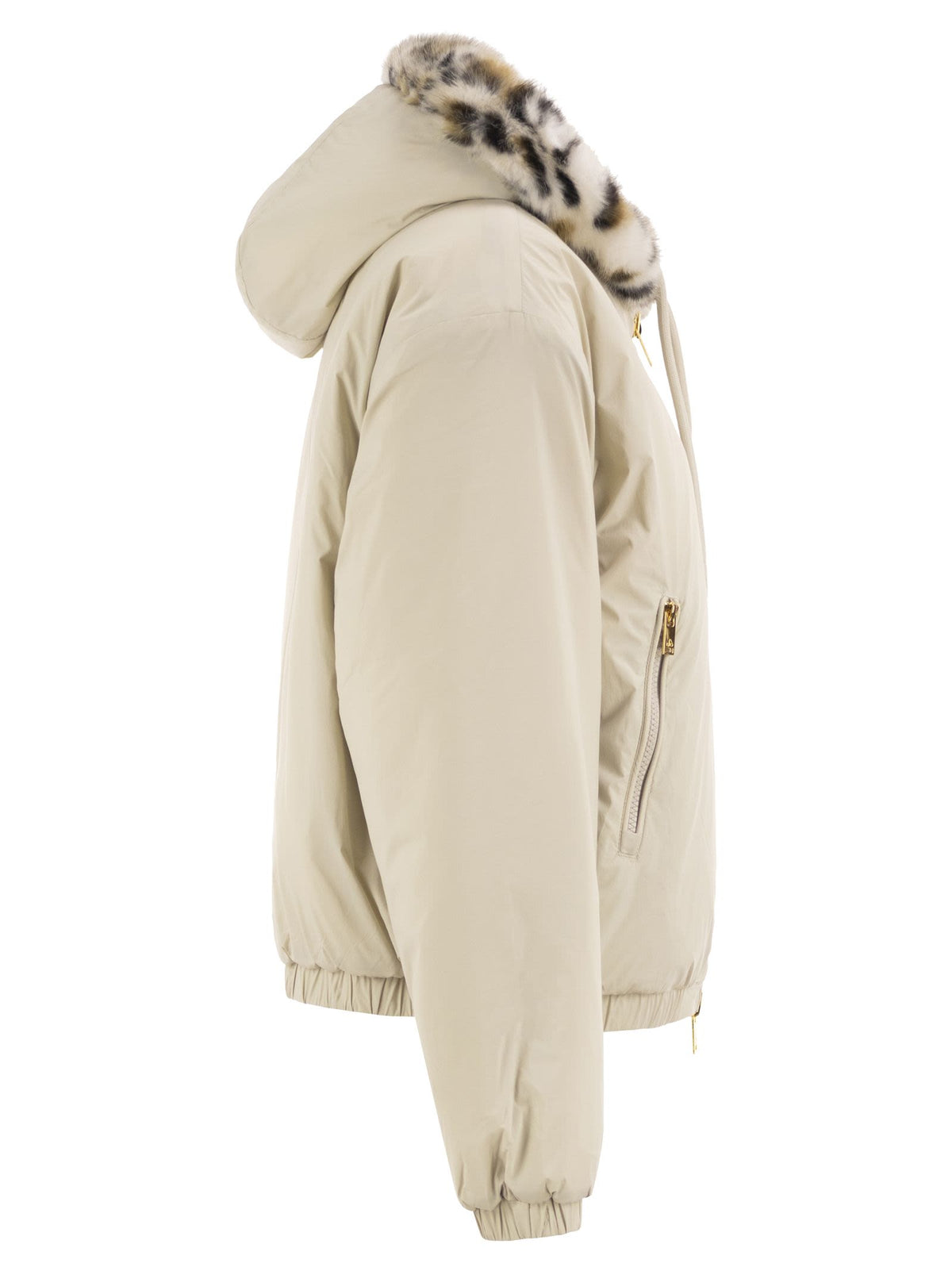 MOOSE KNUCKLES Moose Knuckles Women Eaton Bunny Gold - Reversible Hooded Jacket With Animal-Print Faux Fur