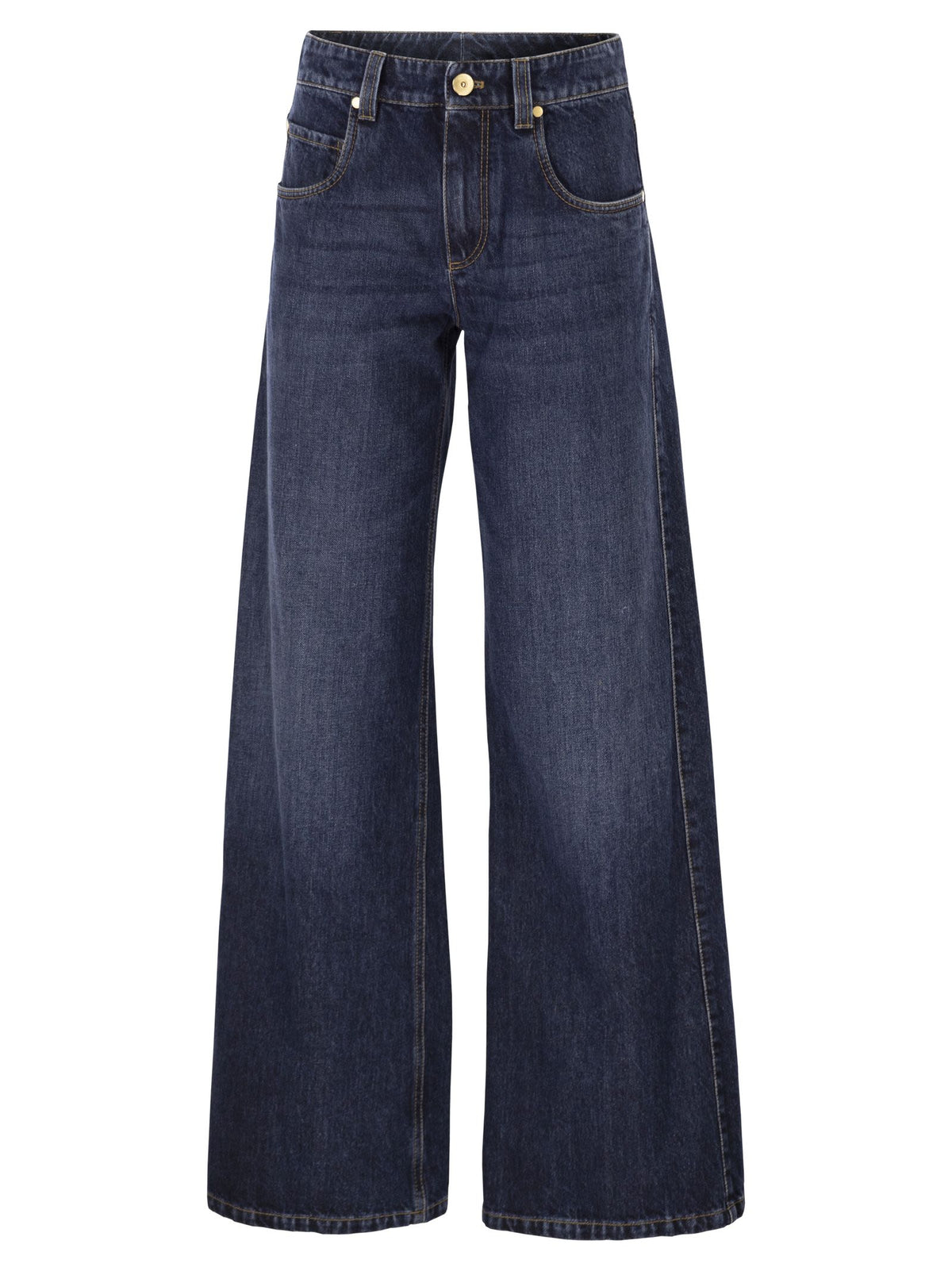 BRUNELLO CUCINELLI Brunello Cucinelli Women Wide Trousers In Authentic Denim With Jewellery