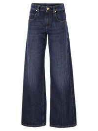 BRUNELLO CUCINELLI Brunello Cucinelli Women Wide Trousers In Authentic Denim With Jewellery