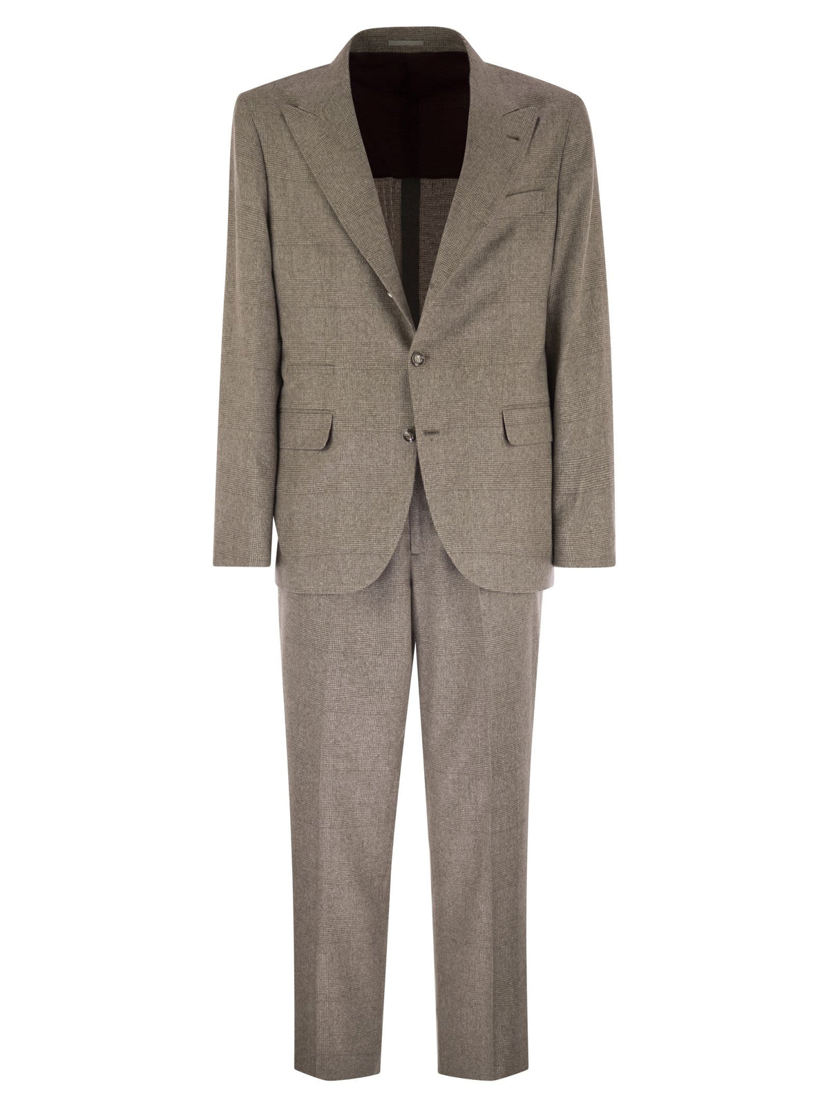 Brunello Cucinelli Men Prince Of Wales Flannel Suit In Silk, Wool And Cashmere