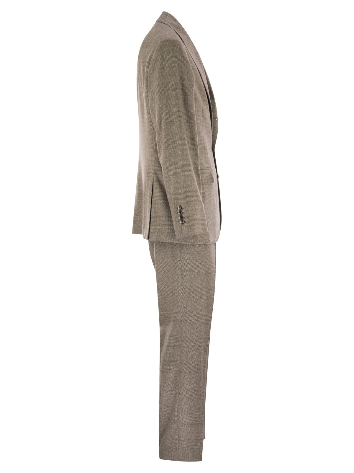 Brunello Cucinelli Men Prince Of Wales Flannel Suit In Silk, Wool And Cashmere