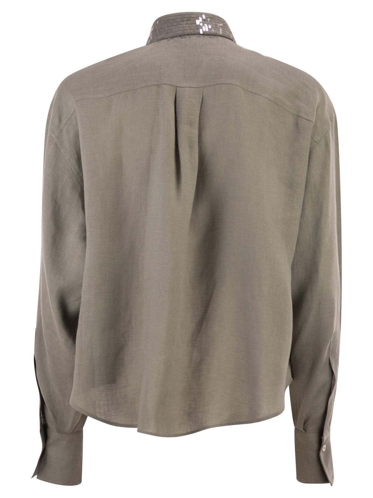 Brunello Cucinelli Women Linen Shirt With Sequin-Embroidered Collar