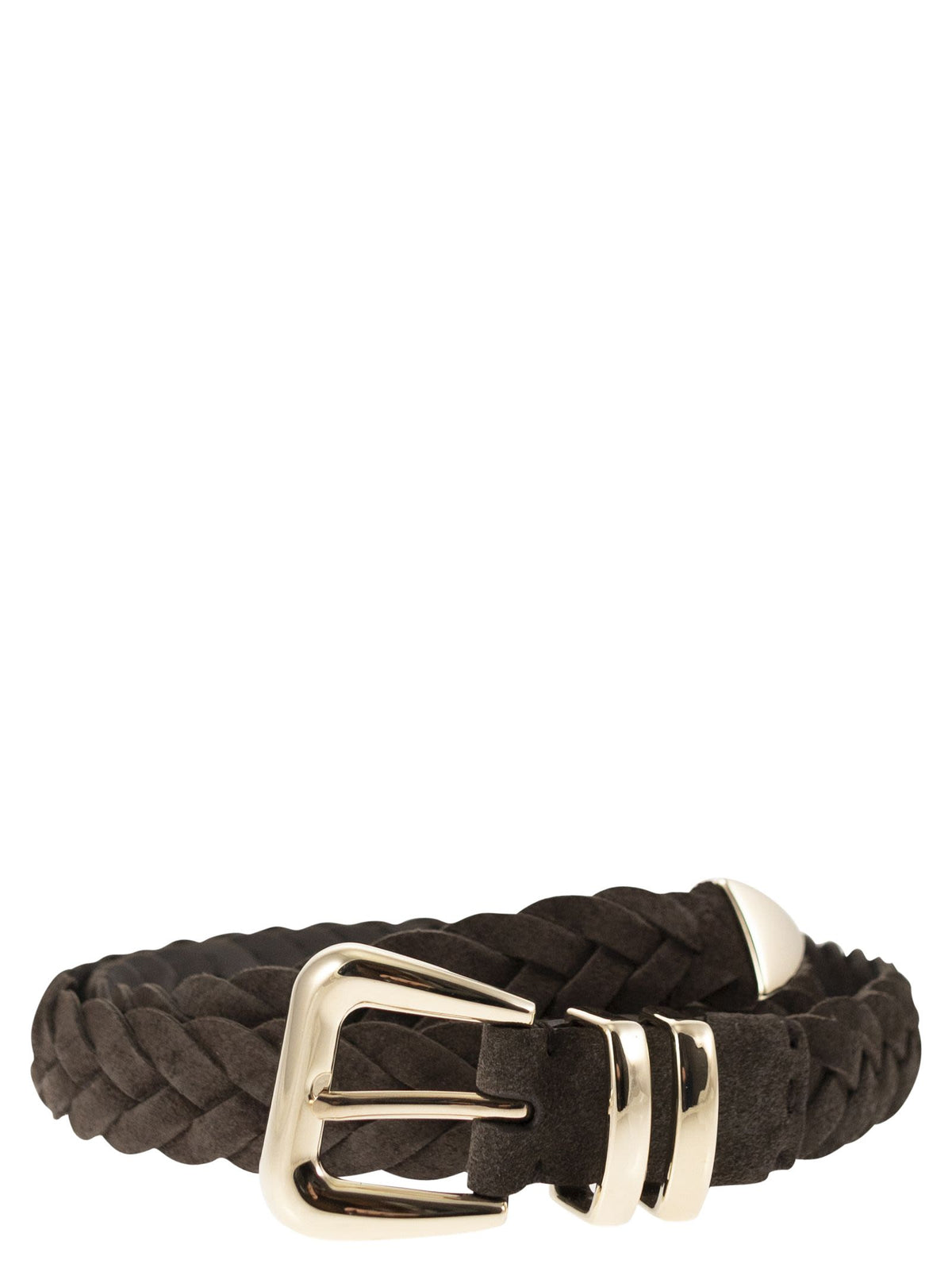 Brunello Cucinelli Men Reversed Calfskin Belt With Braided Tip