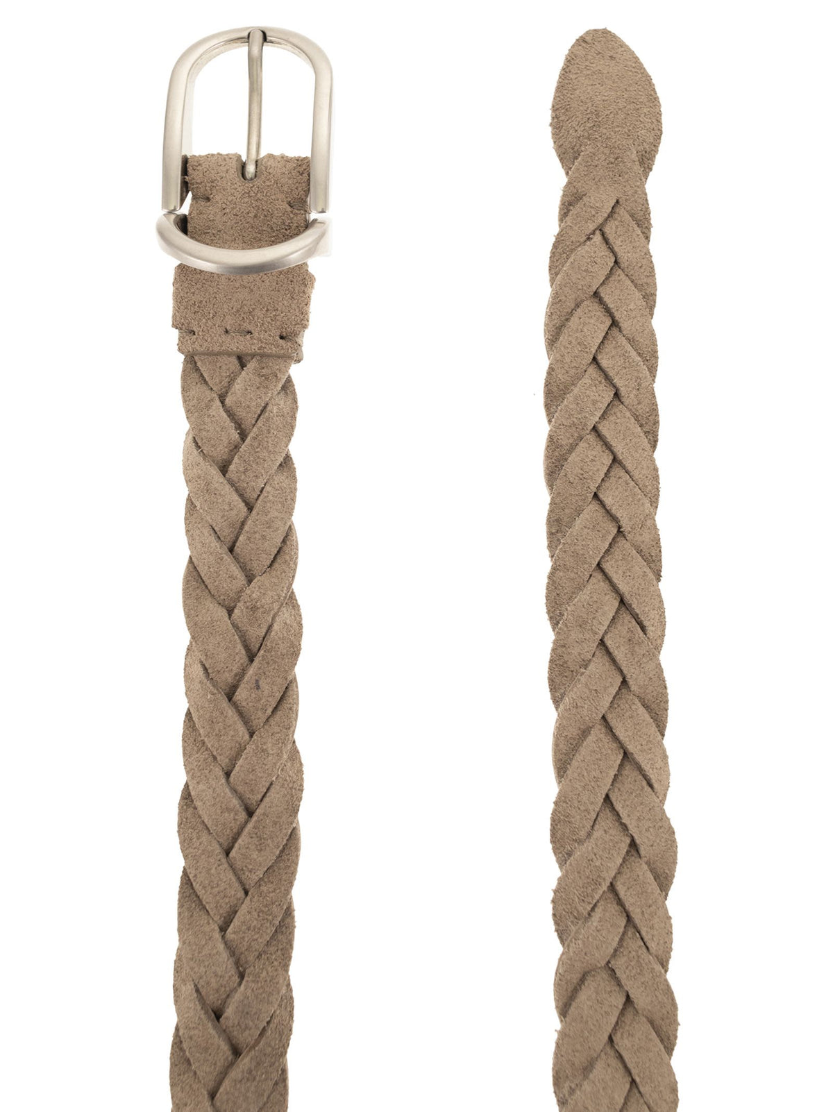 Brunello Cucinelli Men Woven Suede Belt With Rounded Buckle And Metal Loop