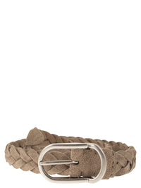 Brunello Cucinelli Men Woven Suede Belt With Rounded Buckle And Metal Loop
