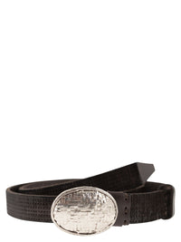 Brunello Cucinelli Men Embossed Leather Belt With Oval Buckle