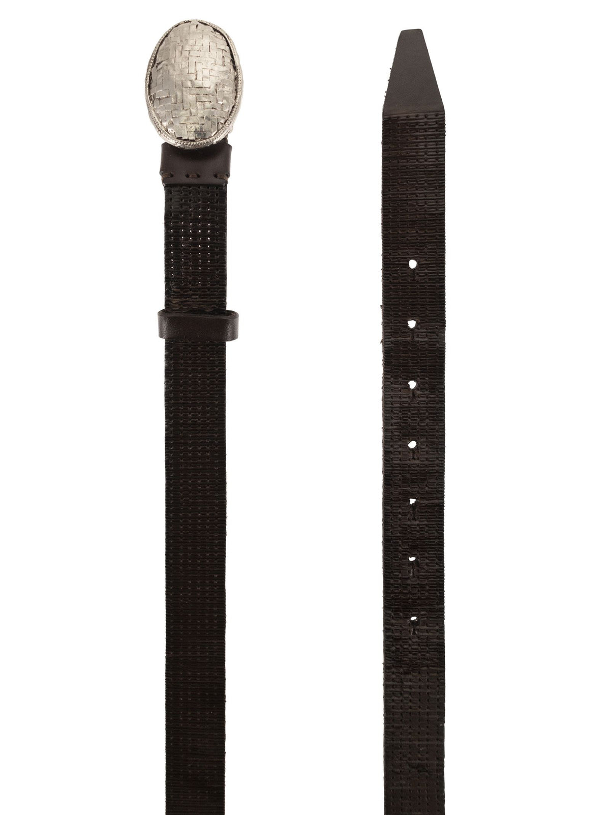 Brunello Cucinelli Men Embossed Leather Belt With Oval Buckle