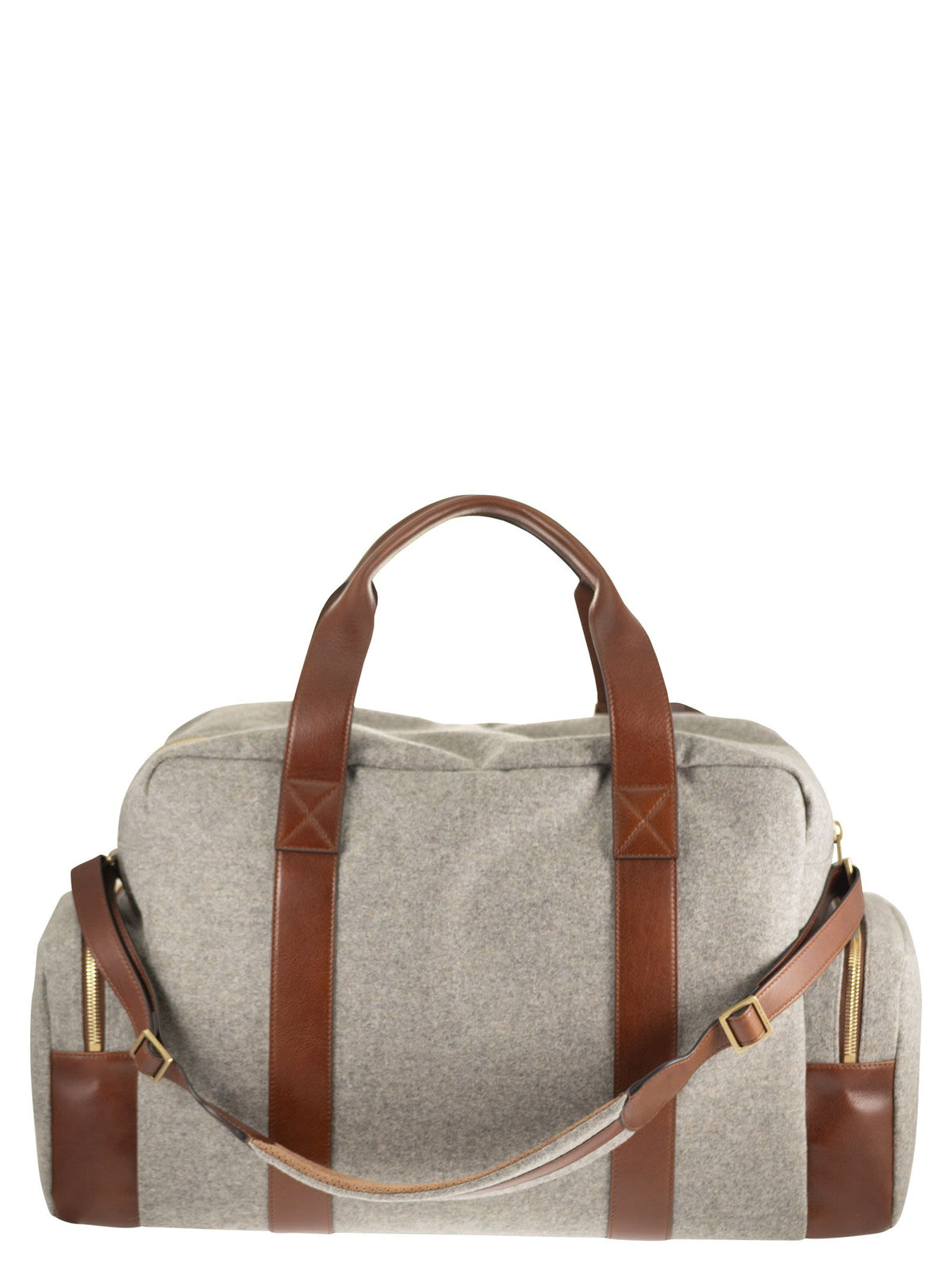 Brunello Cucinelli Men Wool And Cashmere-Blend Travel Bag With Leather Details