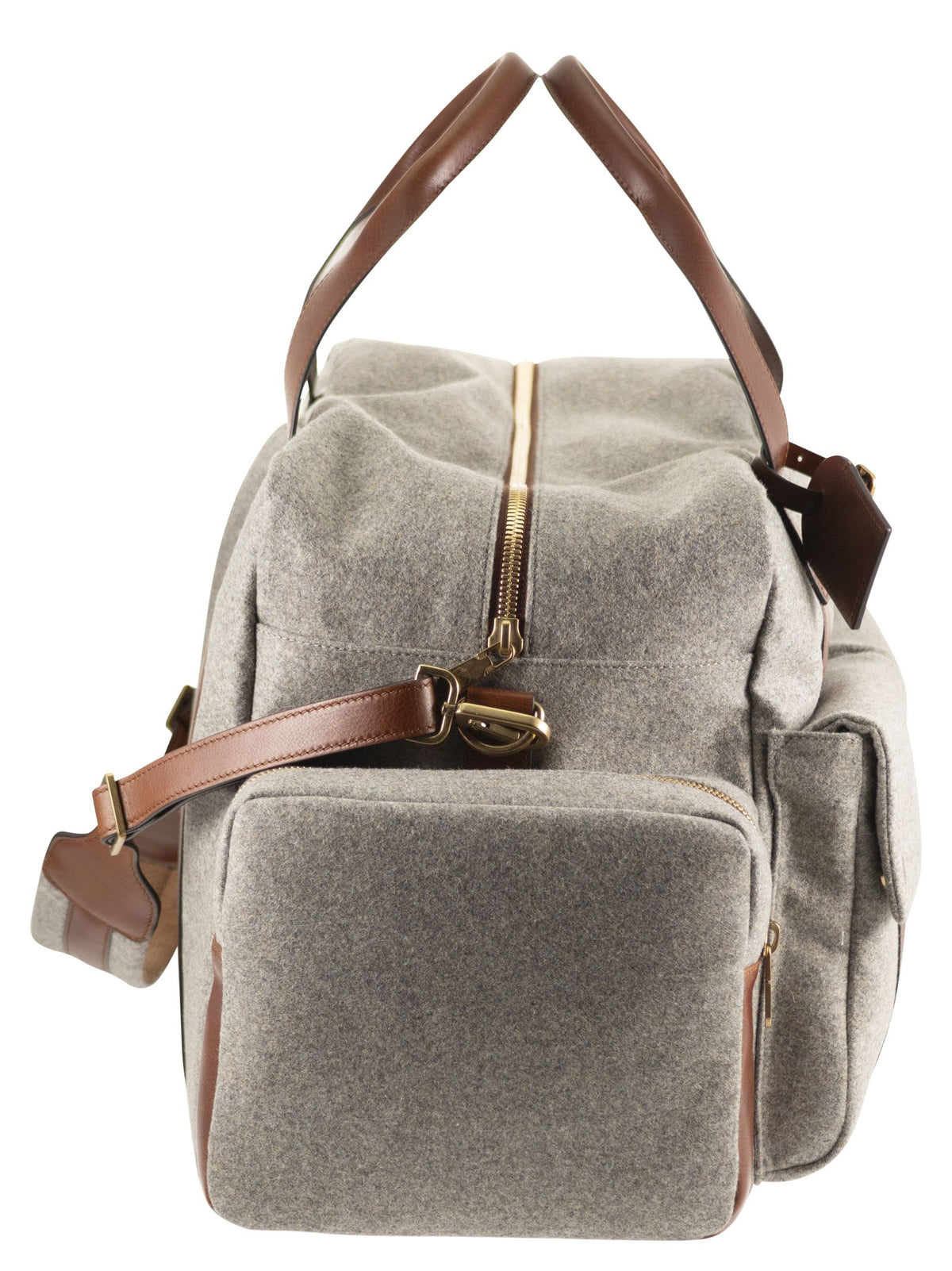 Brunello Cucinelli Men Wool And Cashmere-Blend Travel Bag With Leather Details