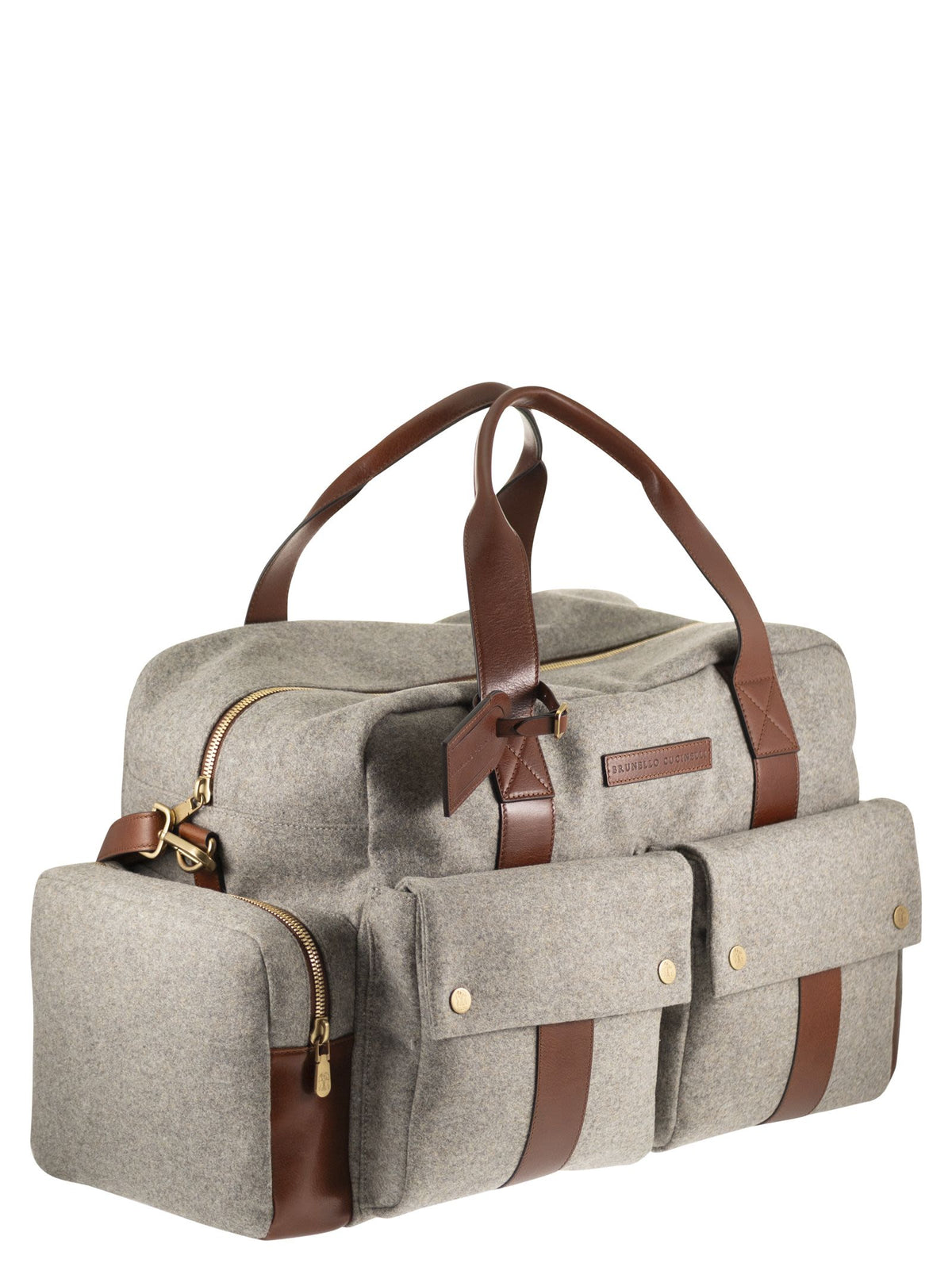 Brunello Cucinelli Men Wool And Cashmere-Blend Travel Bag With Leather Details