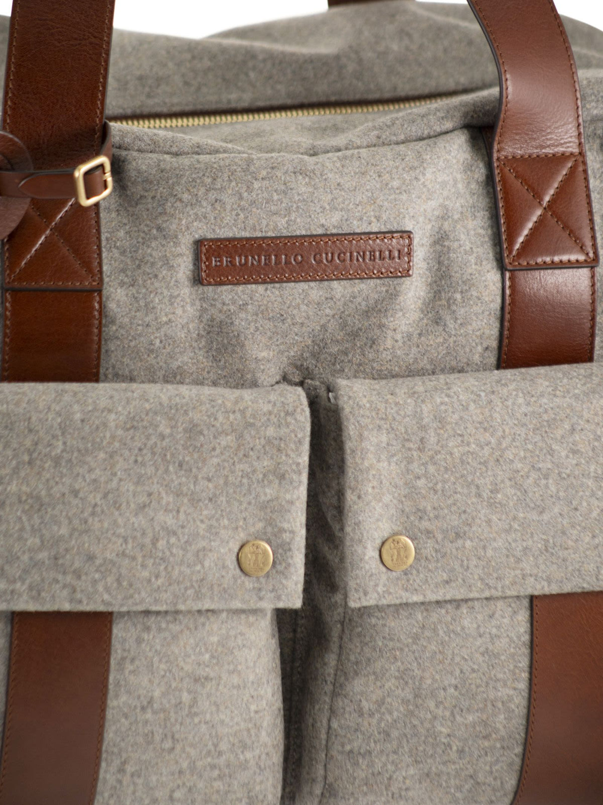 Brunello Cucinelli Men Wool And Cashmere-Blend Travel Bag With Leather Details