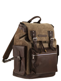 Brunello Cucinelli Men Herringbone-Texture Backpack With Leather Trims