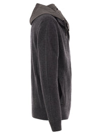 Herno Men Rib-Knit Cardigan With Removable Bib And Hood