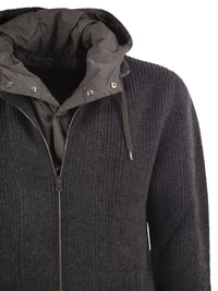 Herno Men Rib-Knit Cardigan With Removable Bib And Hood