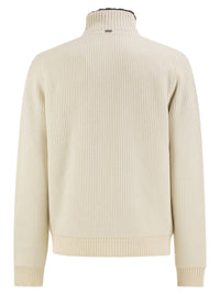 Herno Men Pure Wool Knit Jacket With High Collar And Faux Fur Lining