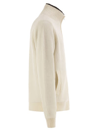 Herno Men Pure Wool Knit Jacket With High Collar And Faux Fur Lining