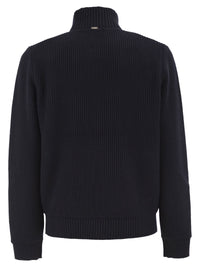 Herno Men Pure Wool Knit Jacket With High Collar And Faux Fur Lining