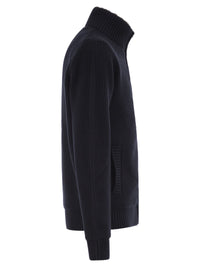 Herno Men Pure Wool Knit Jacket With High Collar And Faux Fur Lining
