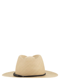 Brunello Cucinelli Women Straw Fedora With Precious Leather Band