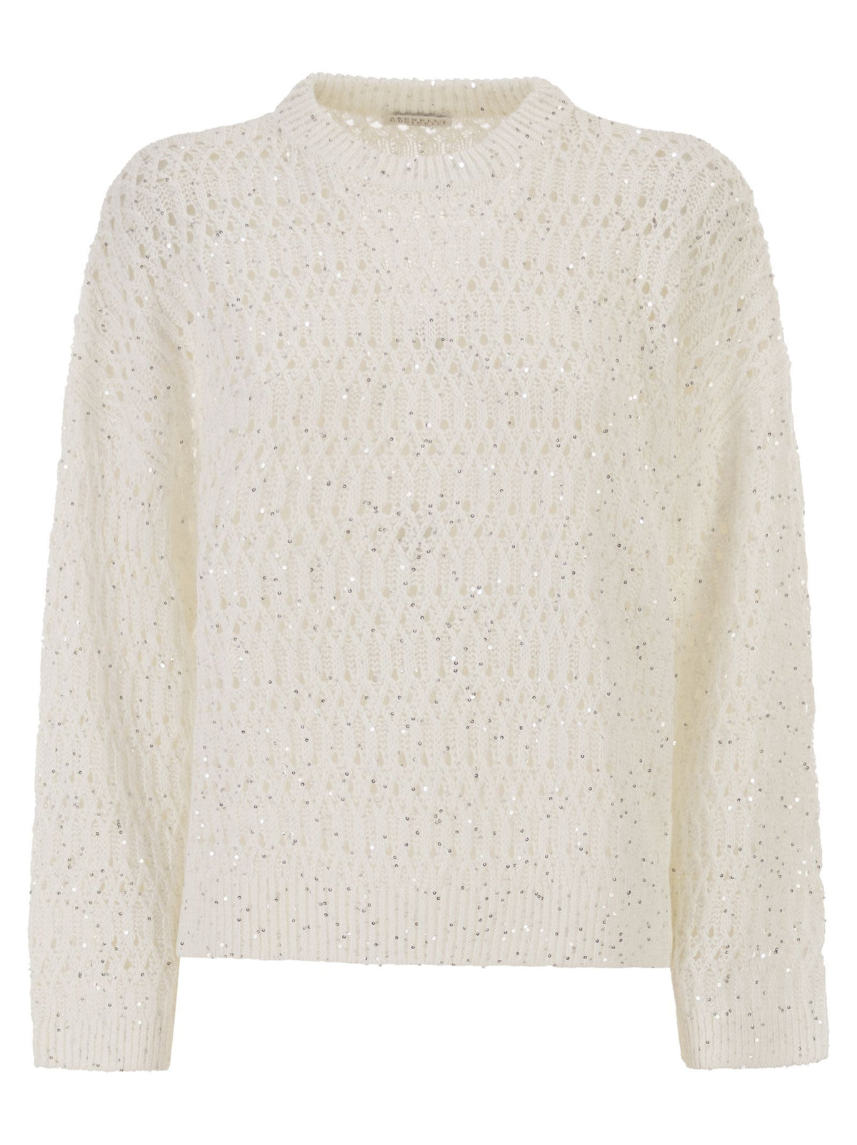 Brunello Cucinelli Women Linen Openwork Crew Neck Jumper With Sequins