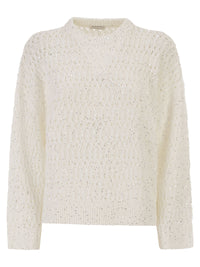 Brunello Cucinelli Women Linen Openwork Crew Neck Jumper With Sequins